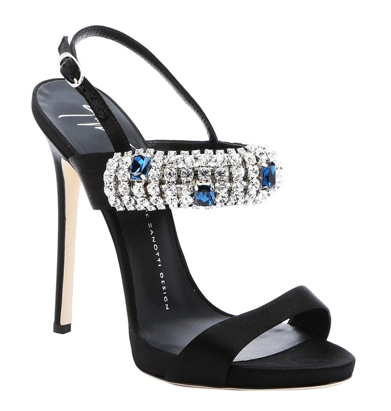 New Giuseppe Zanotti Black Satin Crystal Embellished Slingback Sandals 38 -  8 For Sale at 1stDibs | giuseppe zanotti black sandals