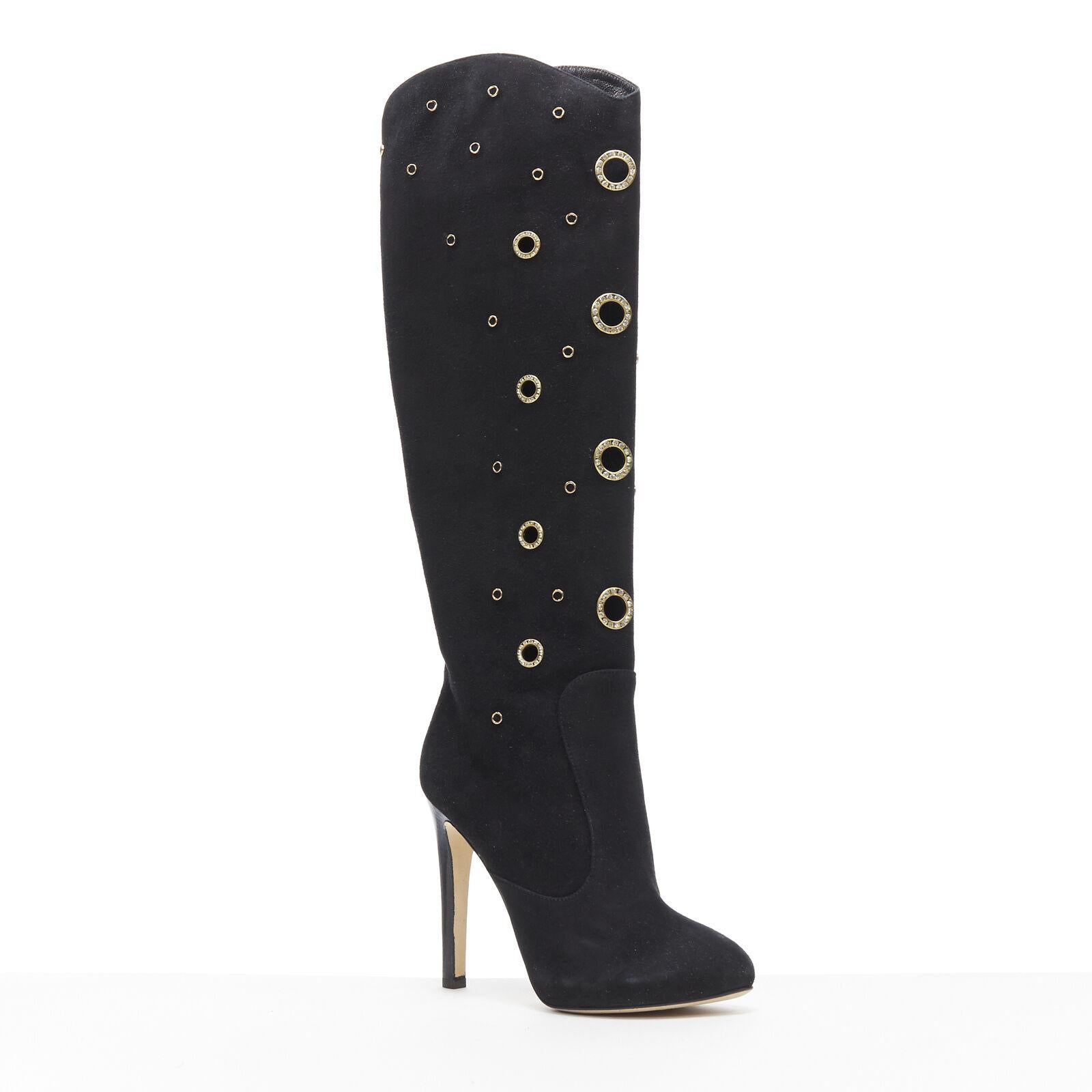 new GIUSEPPE ZANOTTI black suede gold crystal eyelet high heel tall boots EU37
Reference: TGAS/A05788
Brand: Giuseppe Zanotti
Model: Eyelet boots
Material: Suede
Color: Black
Pattern: Solid
Closure: Zip
Extra Details: Black suede leather upper.