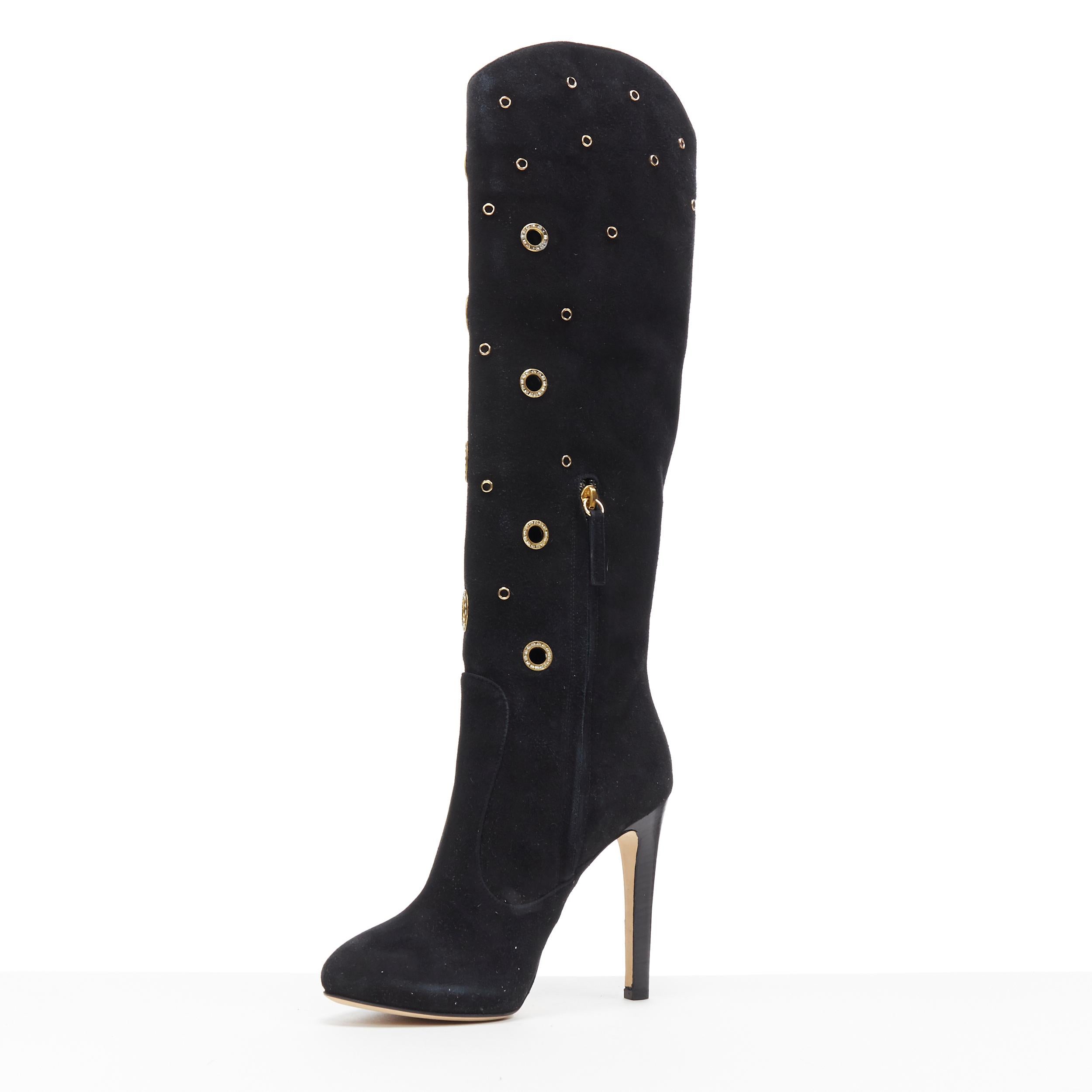 nuevo GIUSEPPE ZANOTTI botas altas de tacón con ojales de cristal dorado y ante negro EU37 en Nuevo Estado en Hong Kong, NT