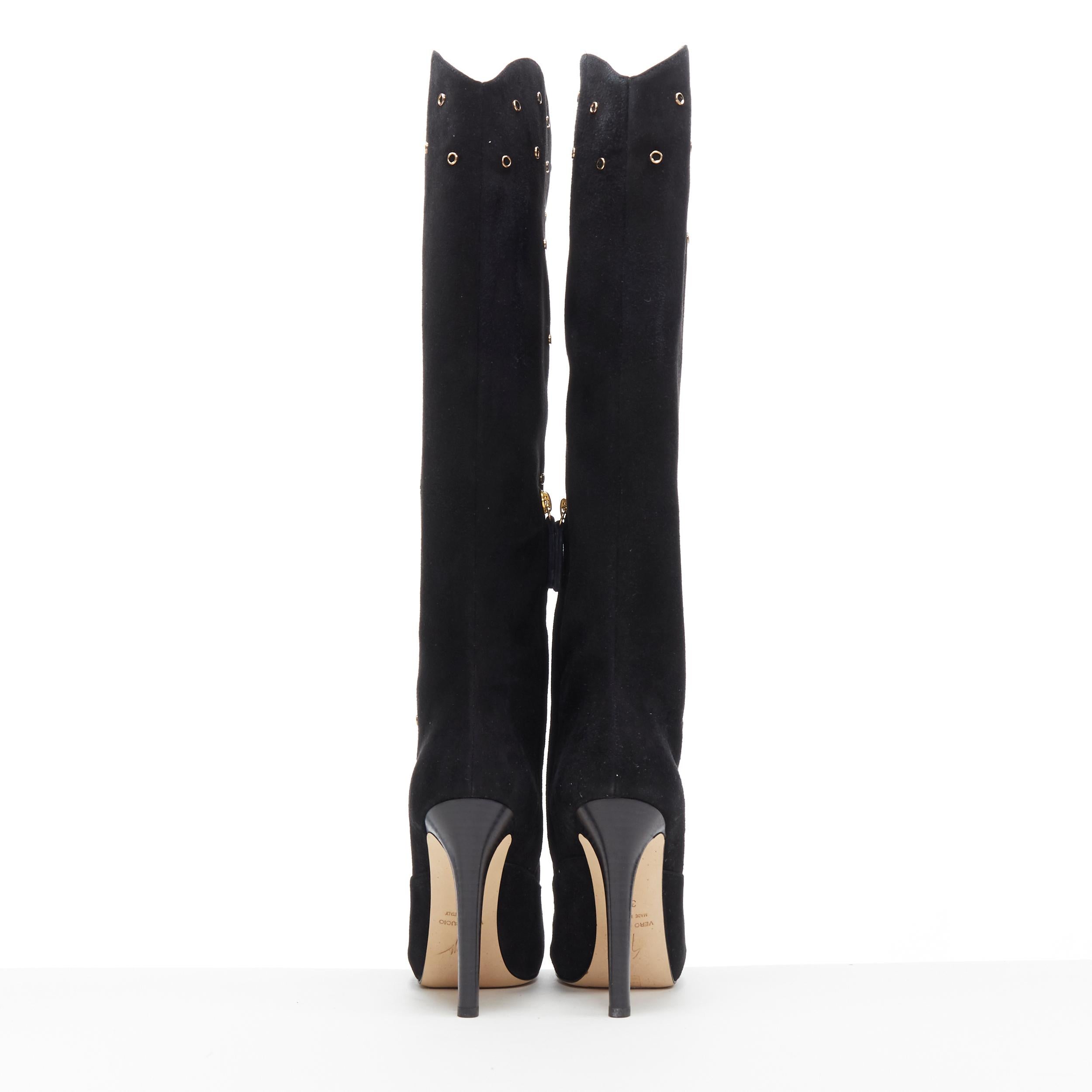 De las mujeres nuevo GIUSEPPE ZANOTTI botas altas de tacón con ojales de cristal dorado y ante negro EU37