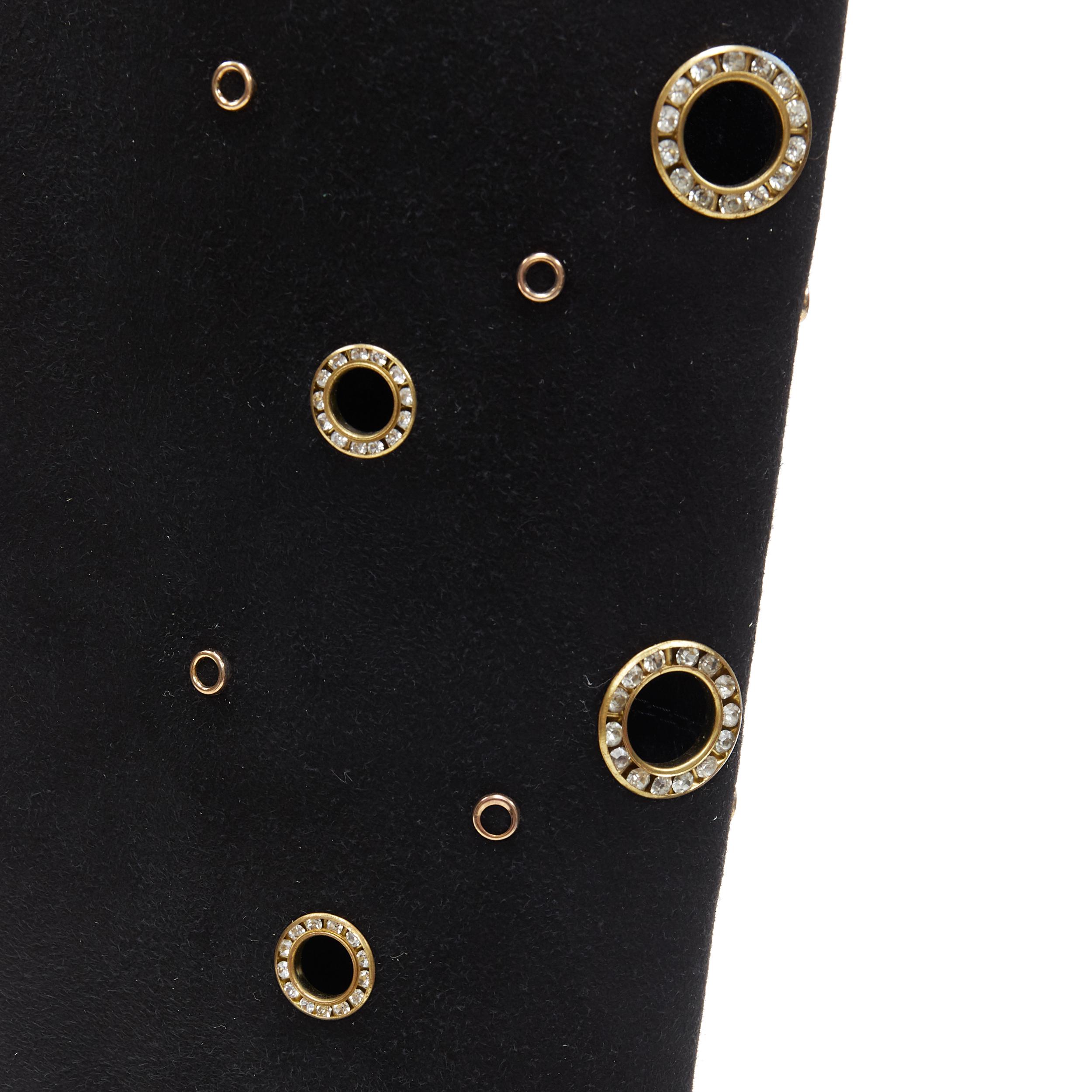 new GIUSEPPE ZANOTTI black suede gold crystal eyelet high heel tall boots EU37 1