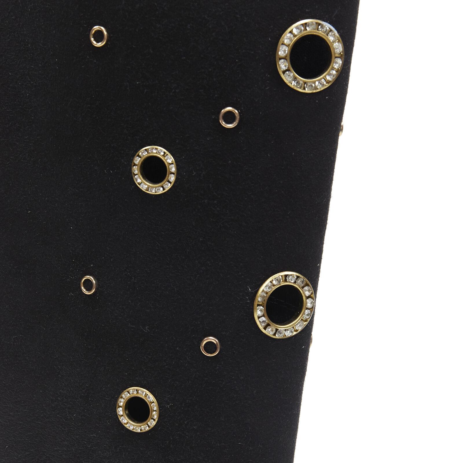 new GIUSEPPE ZANOTTI black suede gold crystal eyelet high heel tall boots EU37 For Sale 4