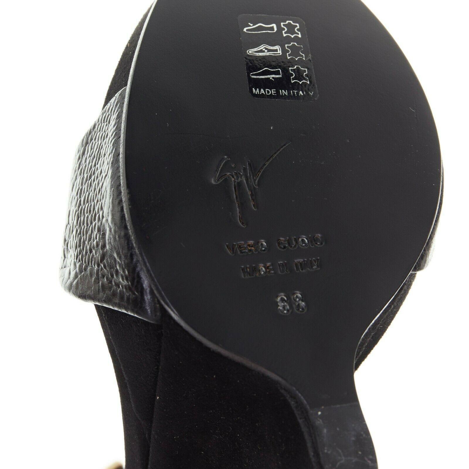 new GIUSEPPE ZANOTTI black suede leather gold bar sculpted heel gladiator EU38 5