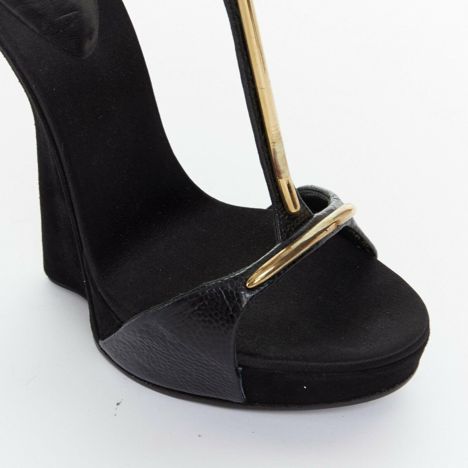 Women's new GIUSEPPE ZANOTTI black suede leather gold bar sculpted heel gladiator EU38