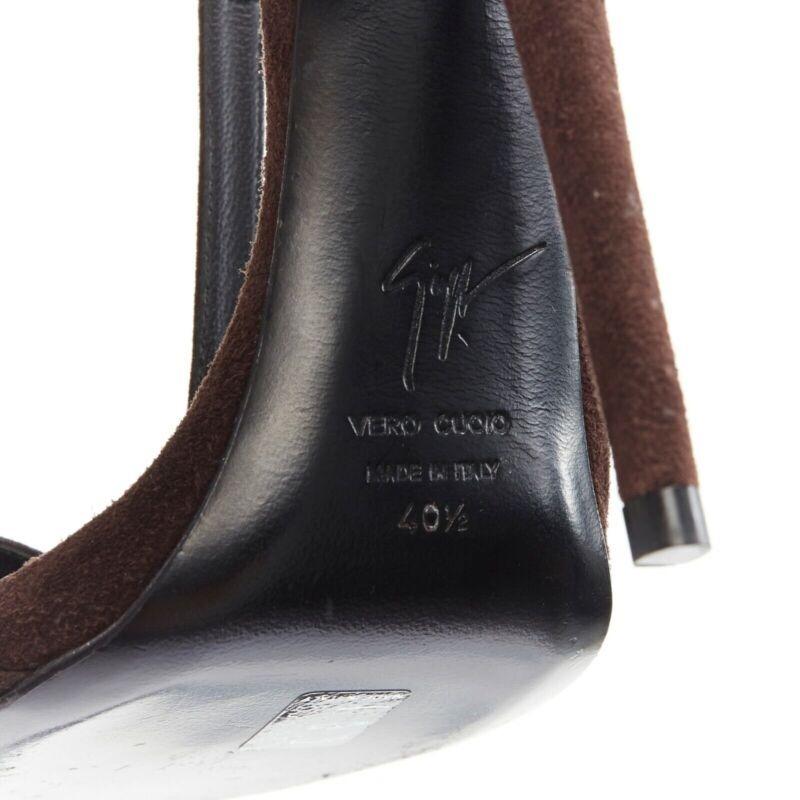 new GIUSEPPE ZANOTTI brown crystal strass T-strap curved heel sandal EU40.5 For Sale 7