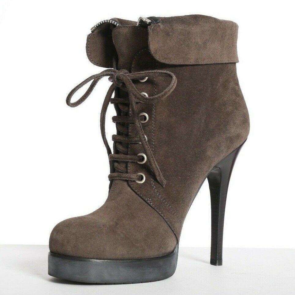 new GIUSEPPE ZANOTTI brown suede lace up fold over heel boots EU38.5 US8.5 UK5.5 In Good Condition In Hong Kong, NT