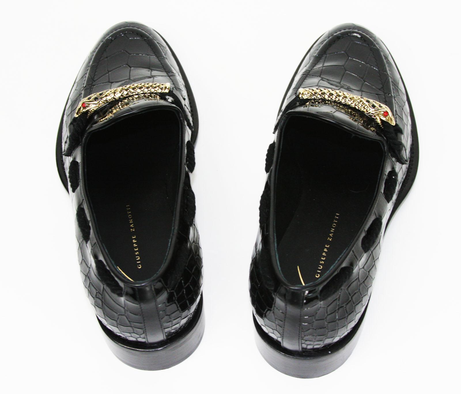 Black New Giuseppe Zanotti Crocodile Print Jeweled Snake Embellished Loafers It. 39