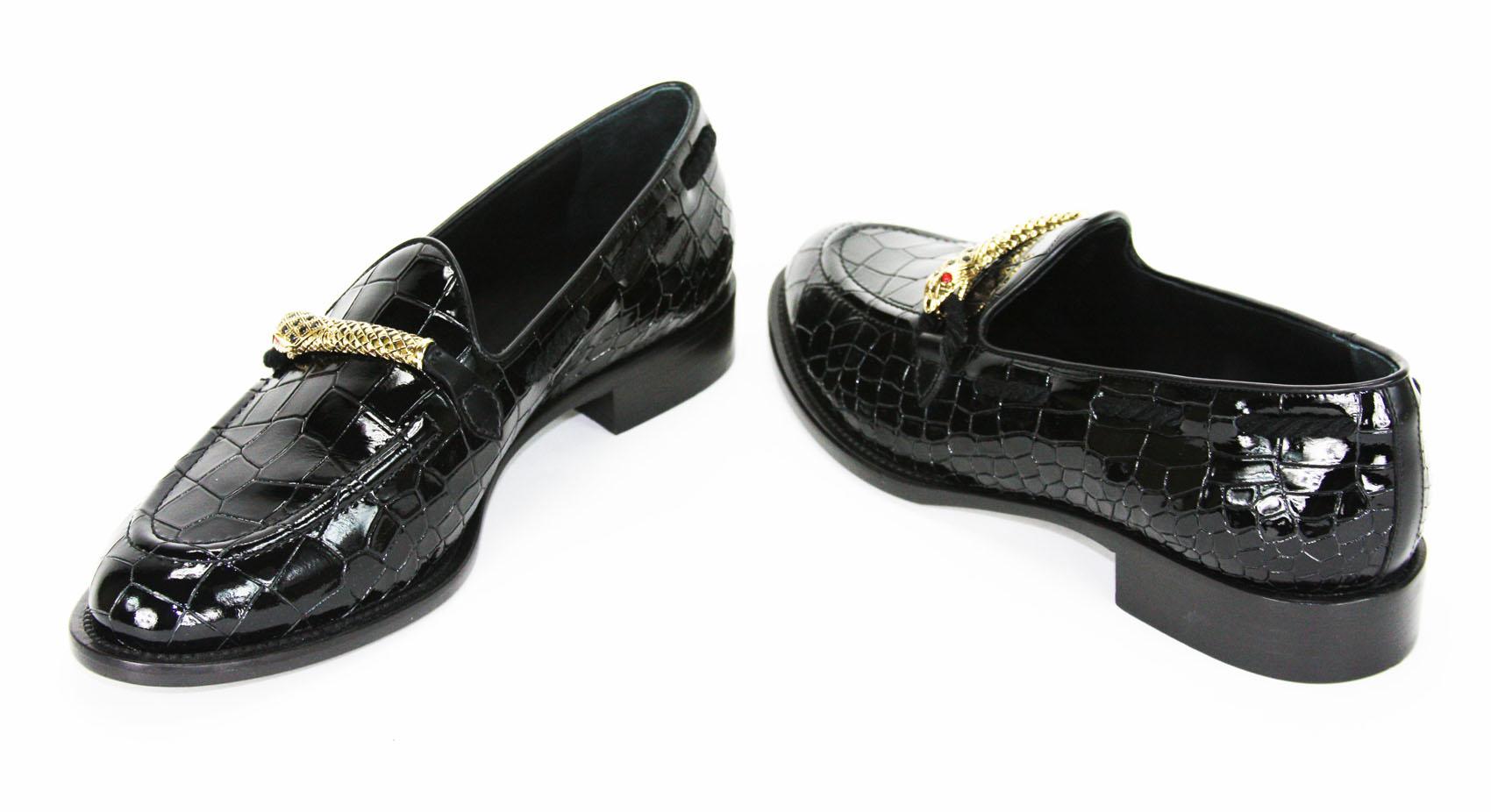 New Giuseppe Zanotti Crocodile Print Jeweled Snake Embellished Loafers It. 39 In New Condition In Montgomery, TX