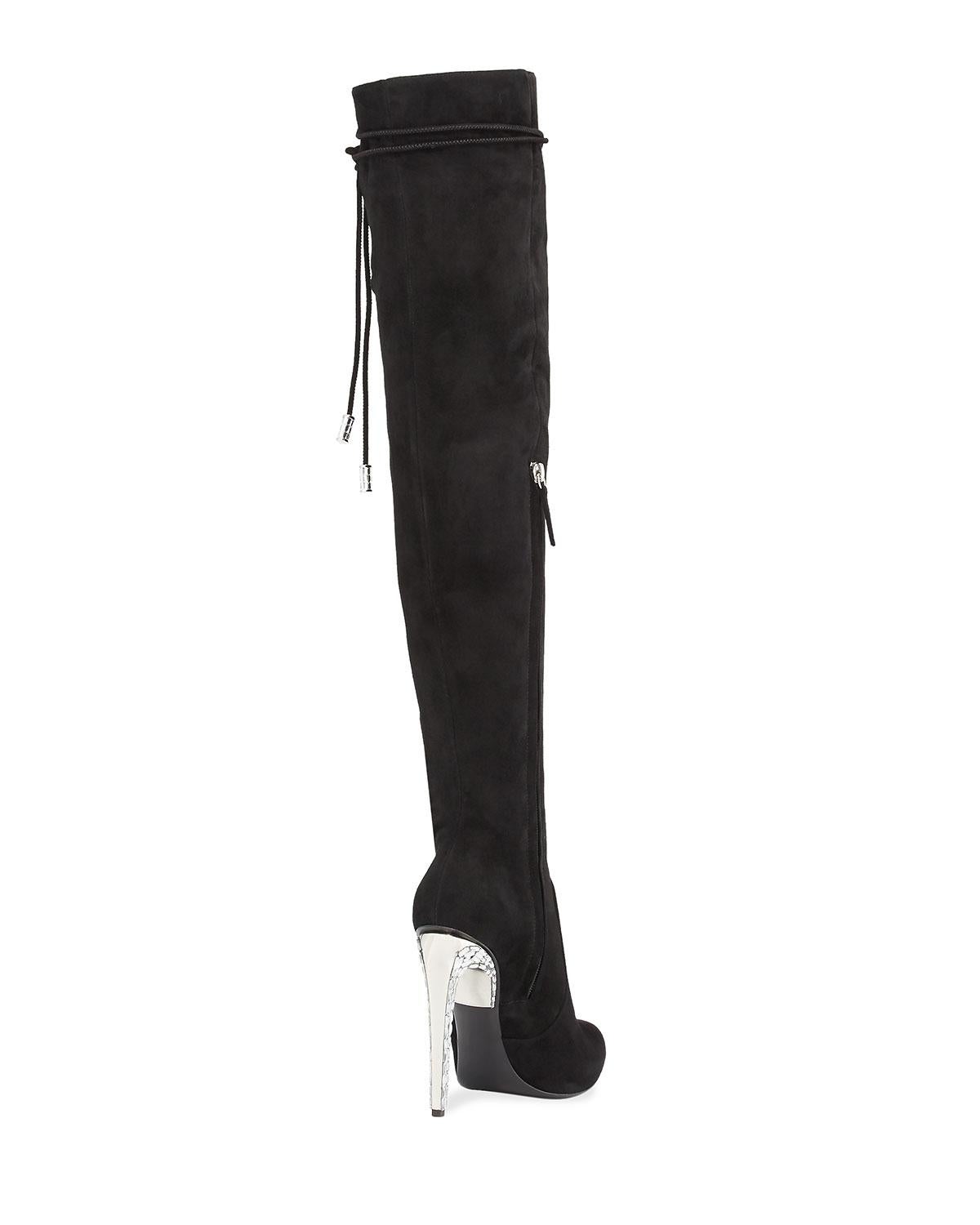 Neu Giuseppe Zanotti für Jennifer Lopez, kristallverzierte Over-the-Knee-Stiefel, neu  (Schwarz) im Angebot