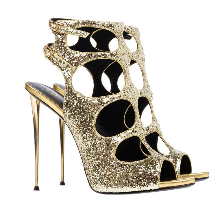 New Giuseppe Zanotti Gold Sequin Glitter Spike Heel Shoes Sandals It ...