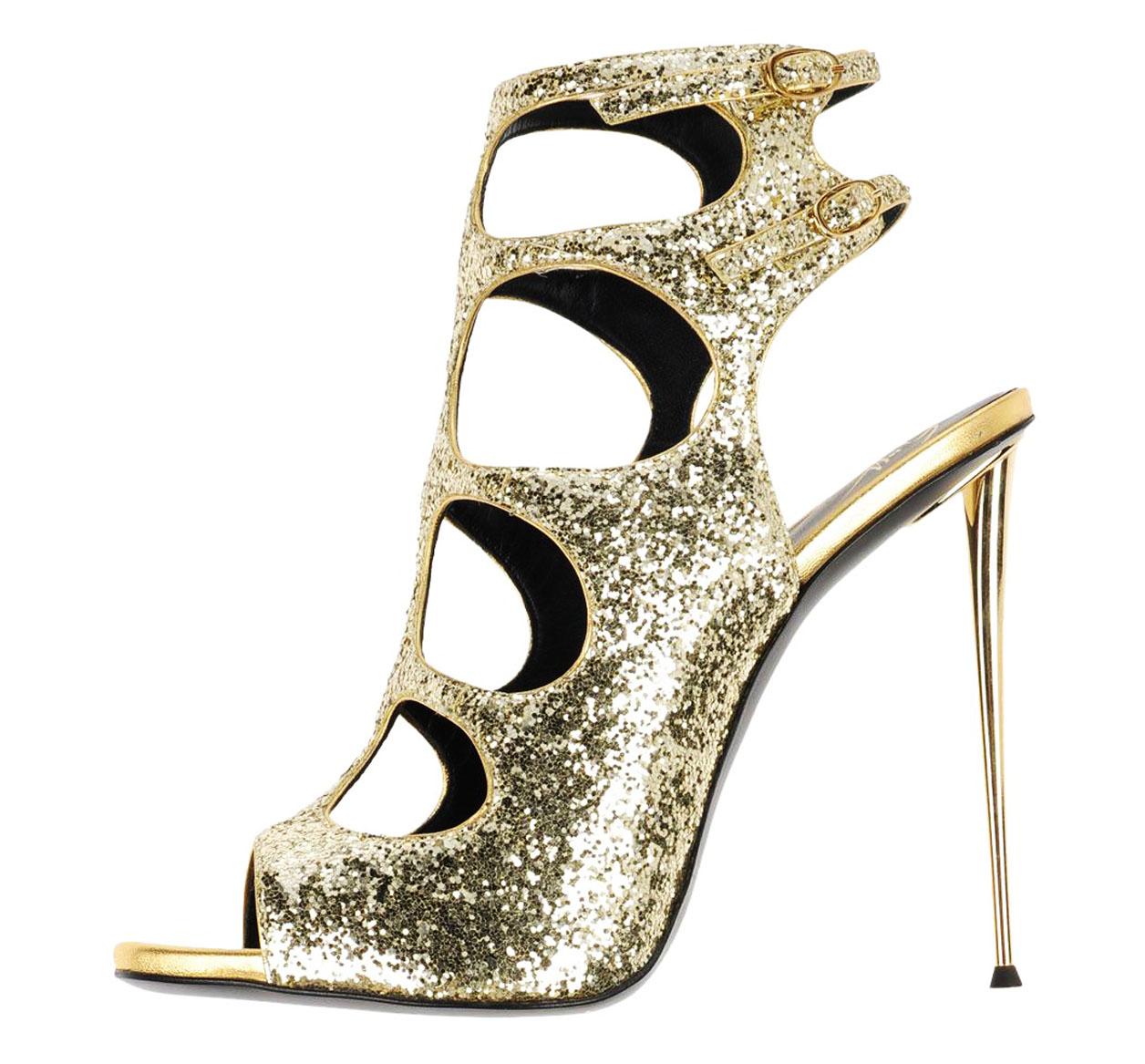 Chaussures à talons Giuseppe Zanotti à paillettes dorées et paillettes, neuves, taille IT 36 - US 6 Neuf - En vente à Montgomery, TX