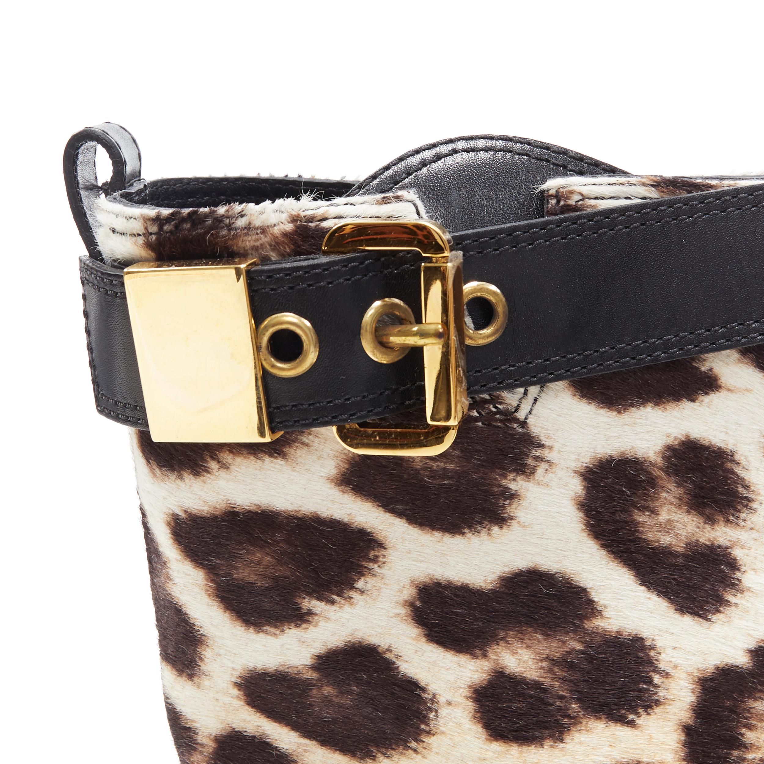 new GIUSEPPE ZANOTTI leopard calfhair black leather gold buckle biker boot EU40 4