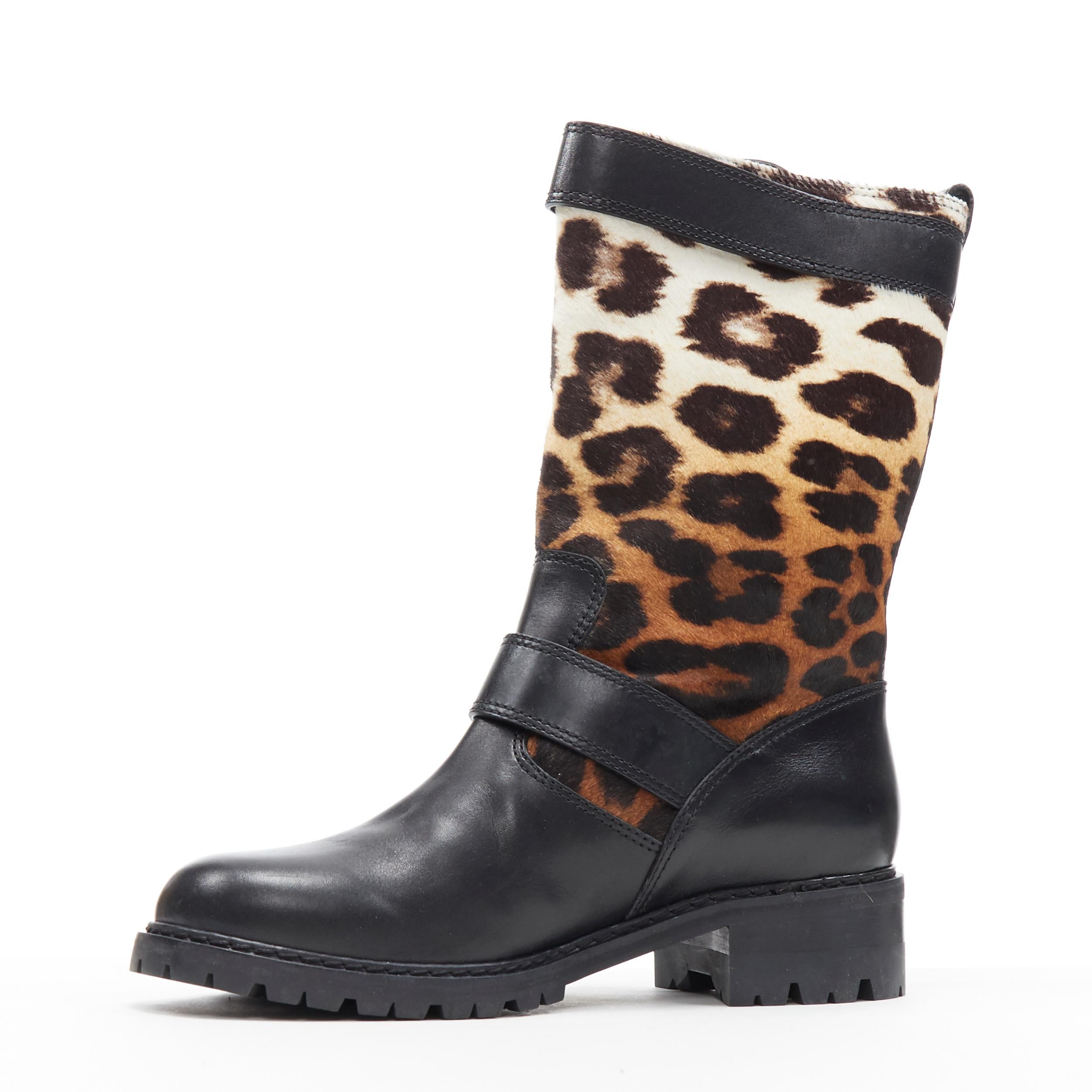 Black new GIUSEPPE ZANOTTI leopard calfhair black leather gold buckle biker boot EU40