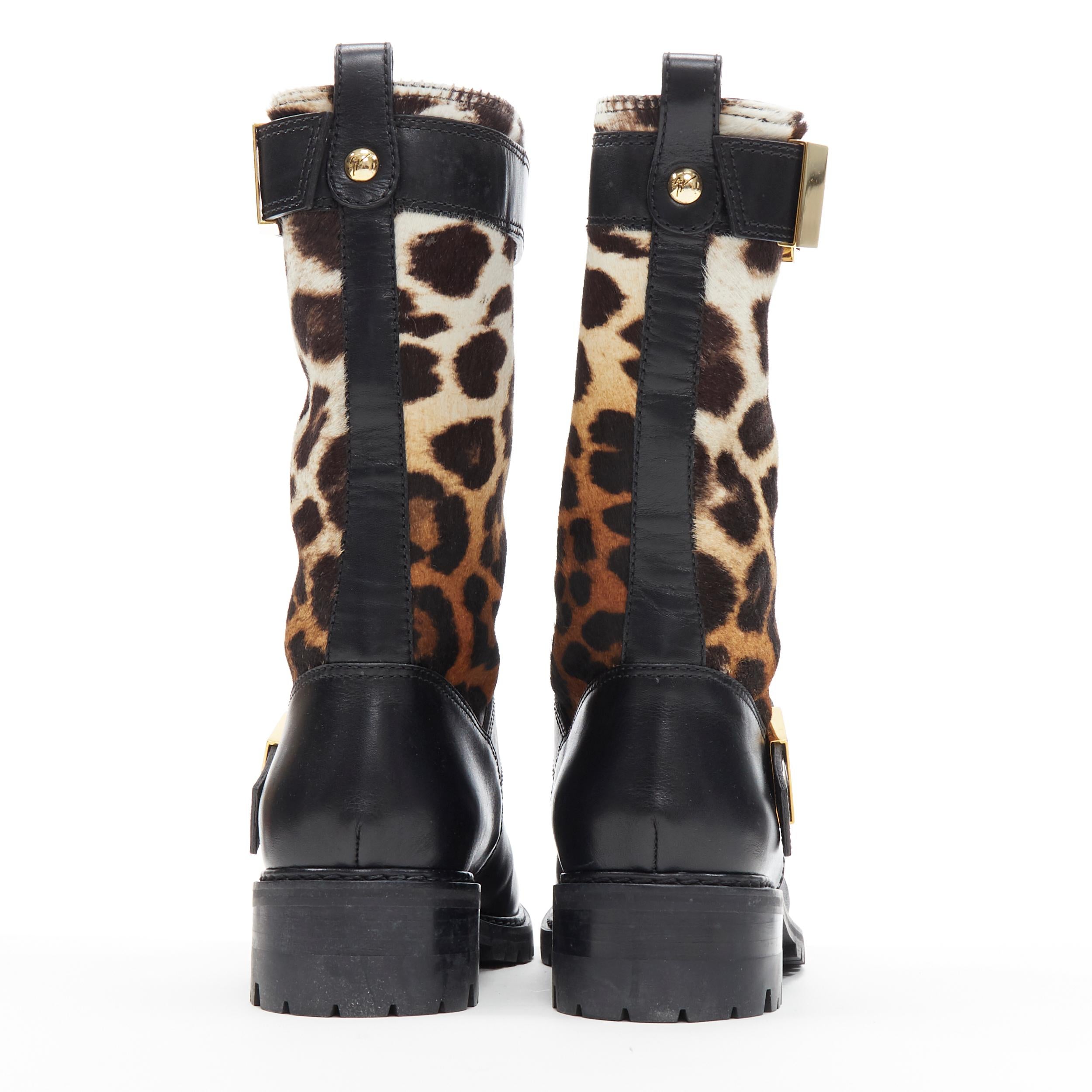 new GIUSEPPE ZANOTTI leopard calfhair black leather gold buckle biker boot EU40 In New Condition In Hong Kong, NT
