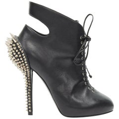 new GIUSEPPE ZANOTTI Nana 105 black leather spike stud high heel bootie EU37.5