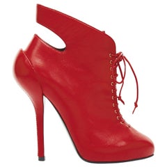 new GIUSEPPE ZANOTTI Nana 105 red leather moulded high heel laced bootie EU36.5