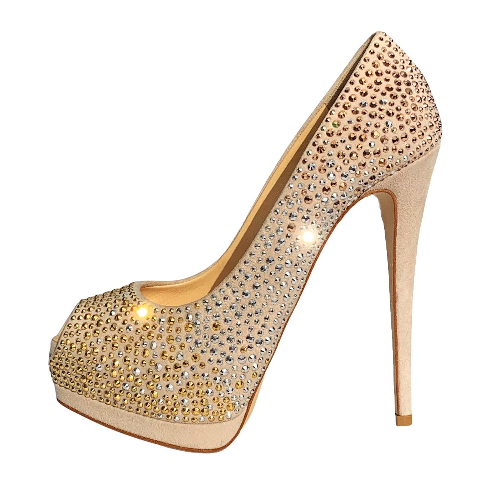 Escarpins à plateforme Giuseppe Zanotti couleur chair ornés de cristaux, taille 38  38.5