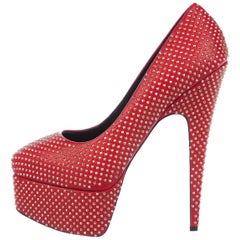 Chaussures à talons compensés Giuseppe Zanotti en cuir rouge avec clous dorés, taille 40 - US 10, neuves