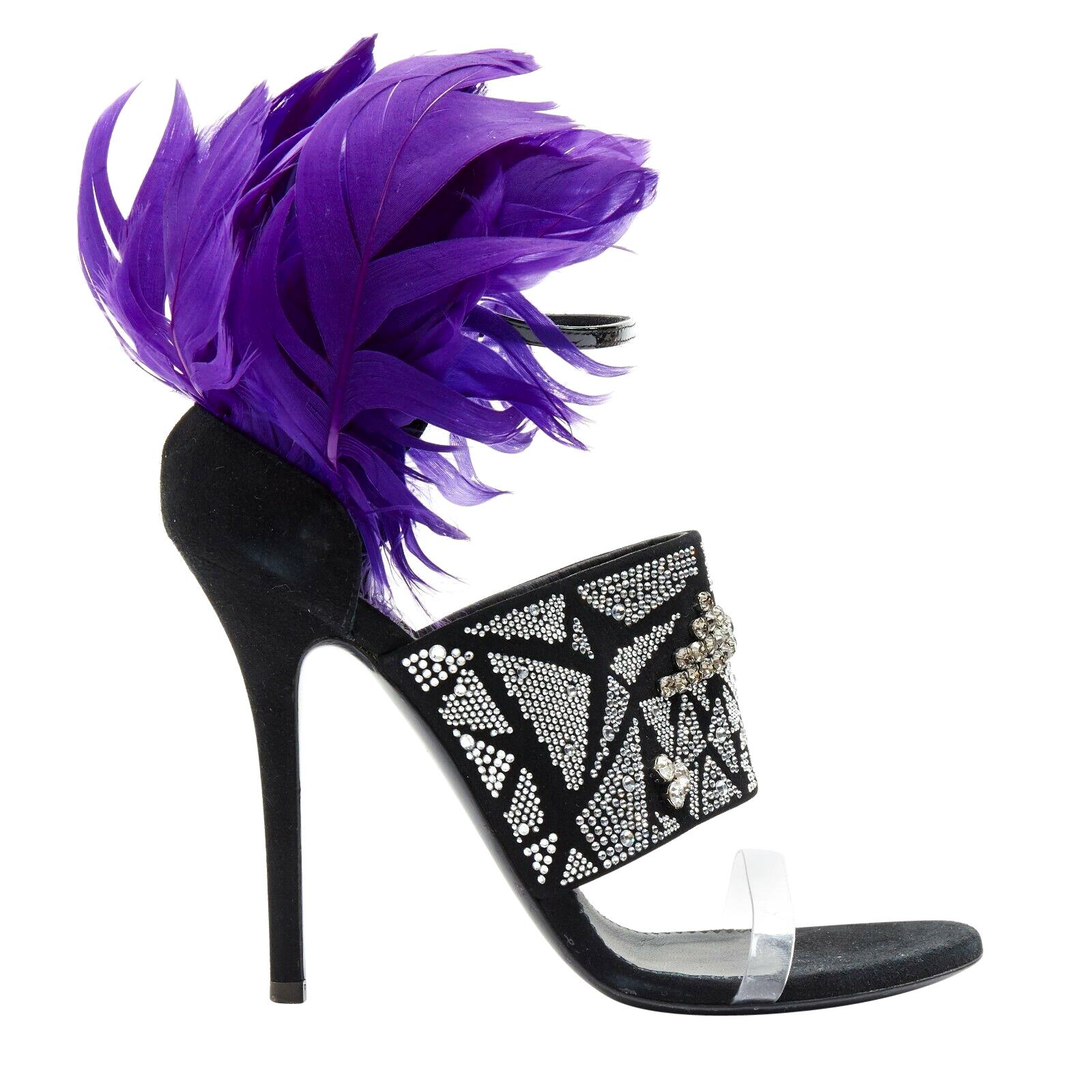 new GIUSEPPE ZANOTTI Talia AW18 crystal encrusted purple feather sandal EU37