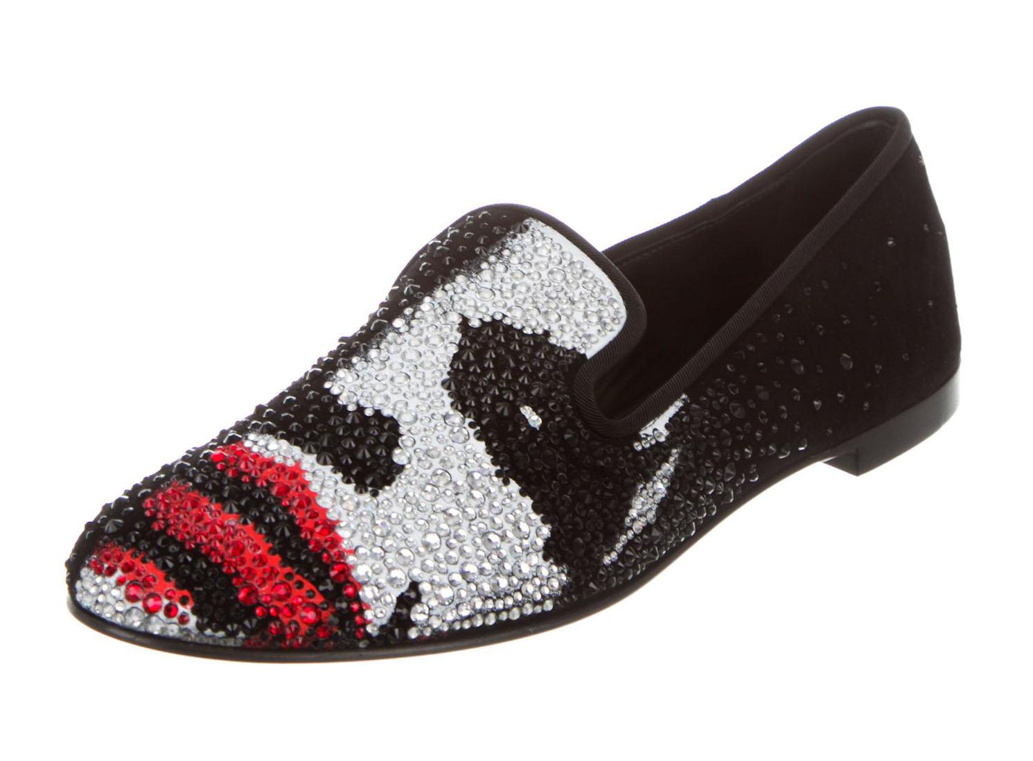 New and Limited Edition Giuseppe Zanotti *Joker* Women Swarovski Crystal Embellished Loafers
Designer size 38 - please know your size by this designer
Red, Clear and Black Swarovski Crystals Embellishment Over the Black Suede, Padded Leather Lining,
