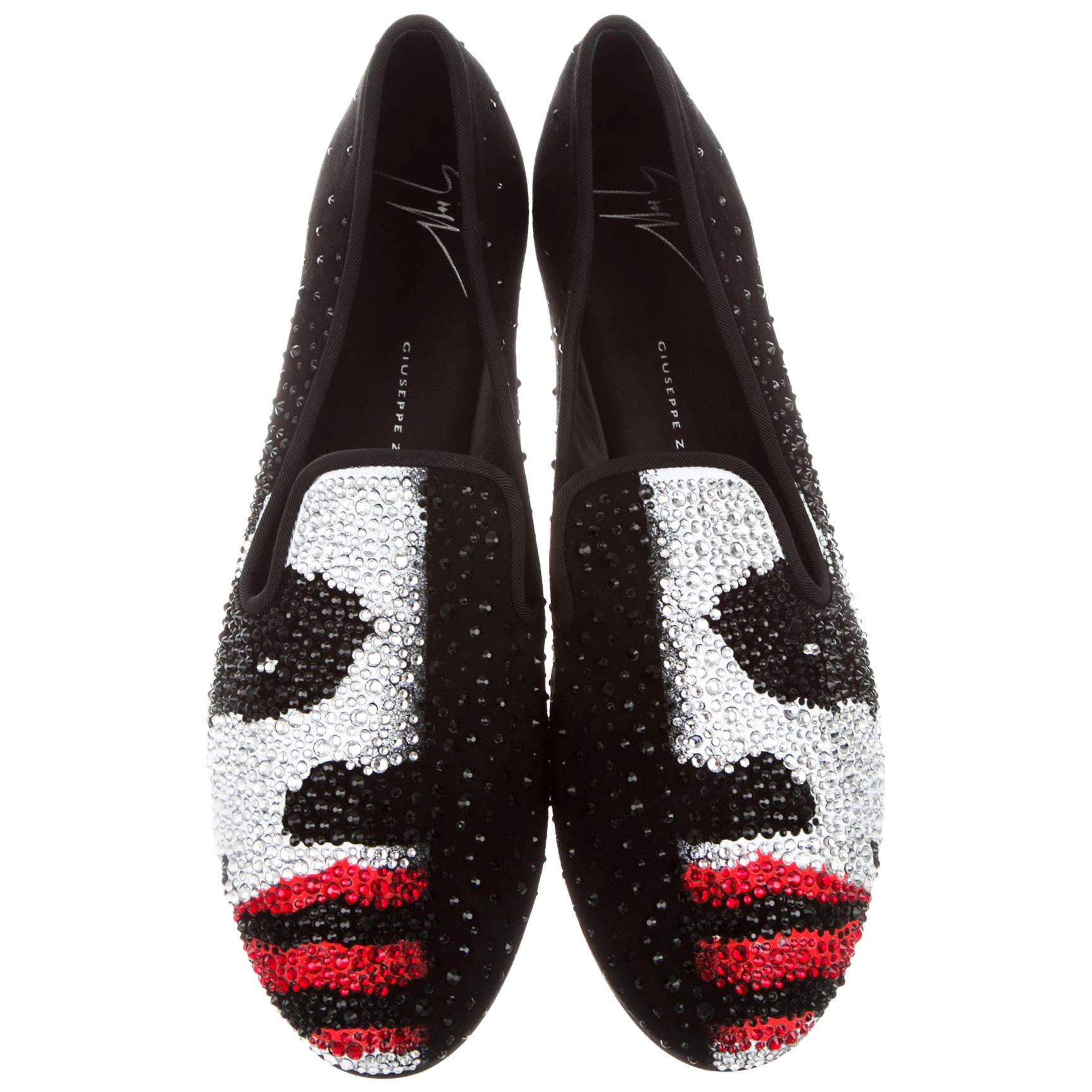 Nuovo Giuseppe Zanotti Donna Cristalli Swarovski *Joker* Mocassini in pelle scamosciata It. 38