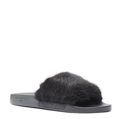new GIVENCHY black Vison Mink fur logo outsole rubber pool slides sandals EU36