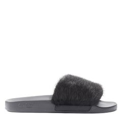 new GIVENCHY black Vison Mink fur logo rubber molded footbed pool slides EU36