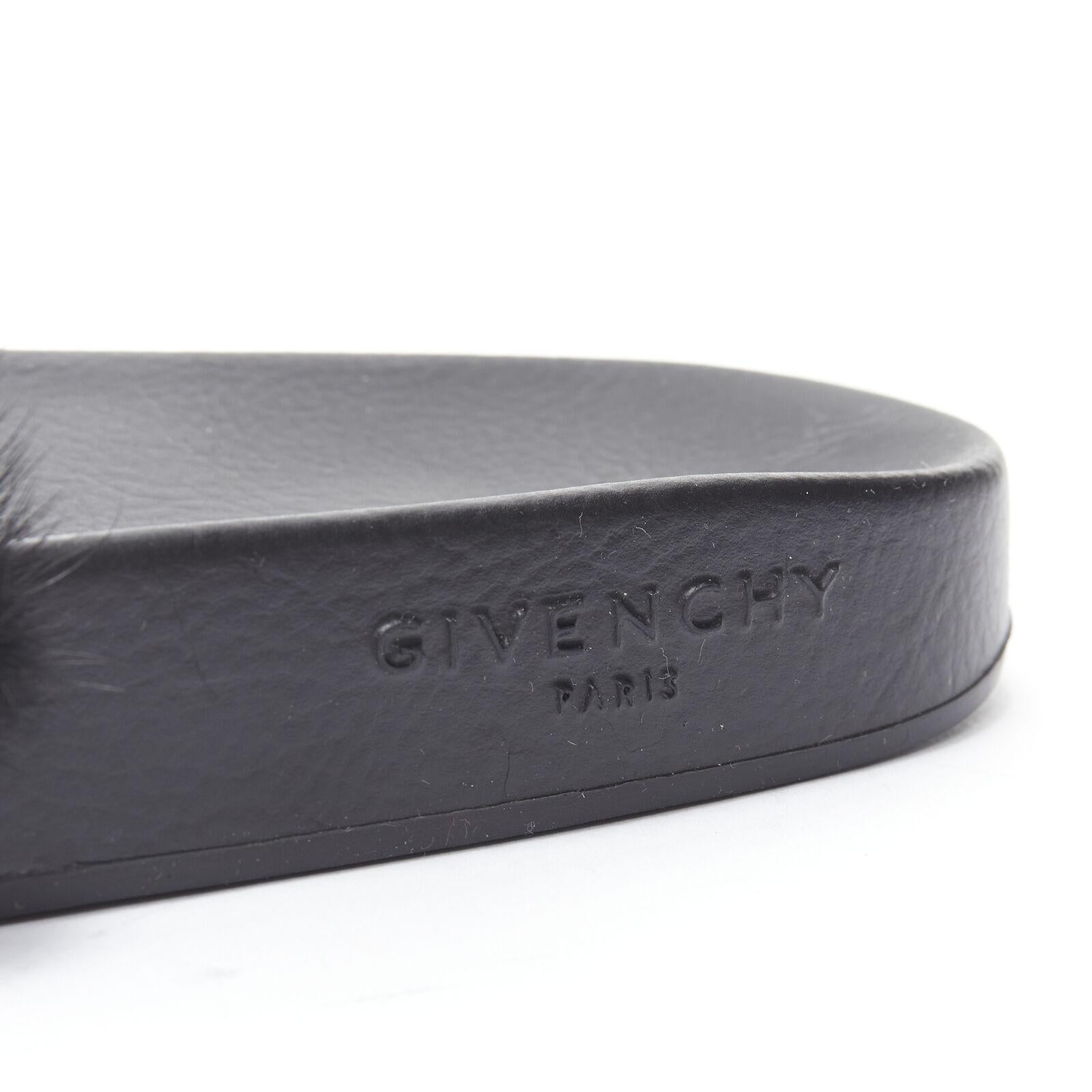 new GIVENCHY black Vison Mink fur logo rubber molded footbed pool slides EU36 For Sale 1