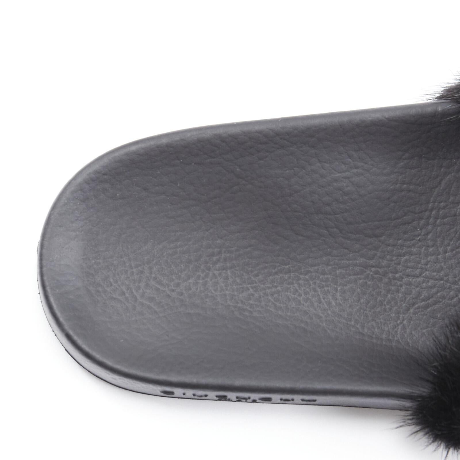 new GIVENCHY black Vison Mink fur logo rubber molded footbed pool slides EU36 For Sale 2