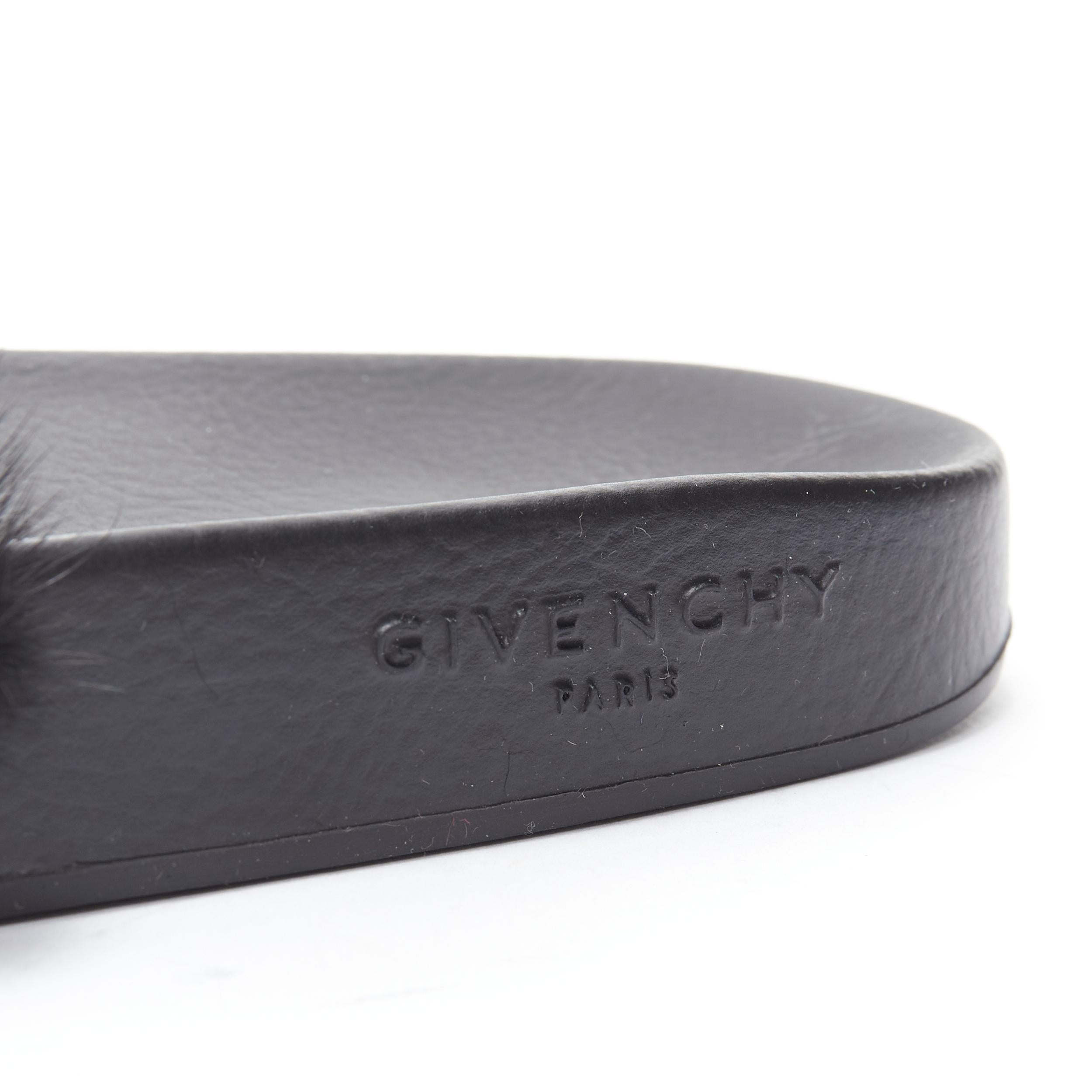 new GIVENCHY black Vison Mink fur logo rubber moulded pool slides EU36 In New Condition For Sale In Hong Kong, NT
