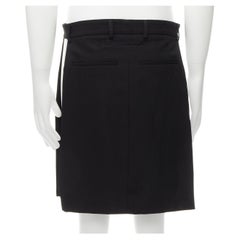 new GIVENCHY Riccardo Tisci 100% wool black open side kilt layering skirt EU48 M