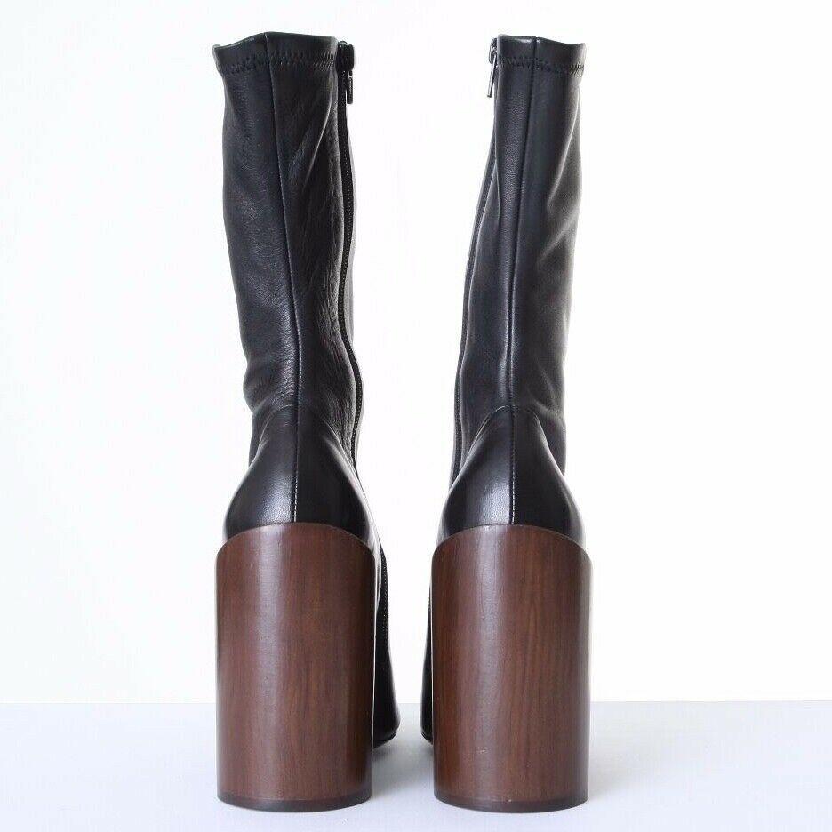 Black new GIVENCHY Runway Prive black leather sock wood cylinder heel boots EU37 US7