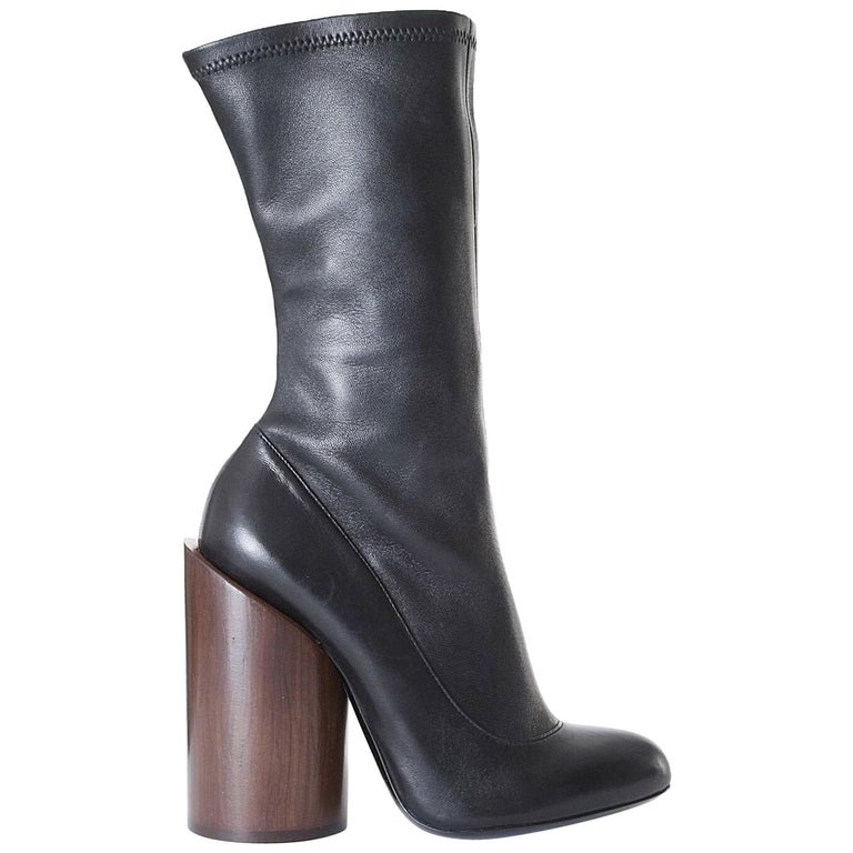 new GIVENCHY Runway Prive black leather sock wood cylinder heel boots ...