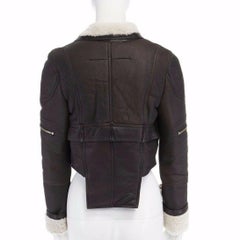 new GIVENCHY shearling lined brown leather cropped aviator biker jacket FR38 S