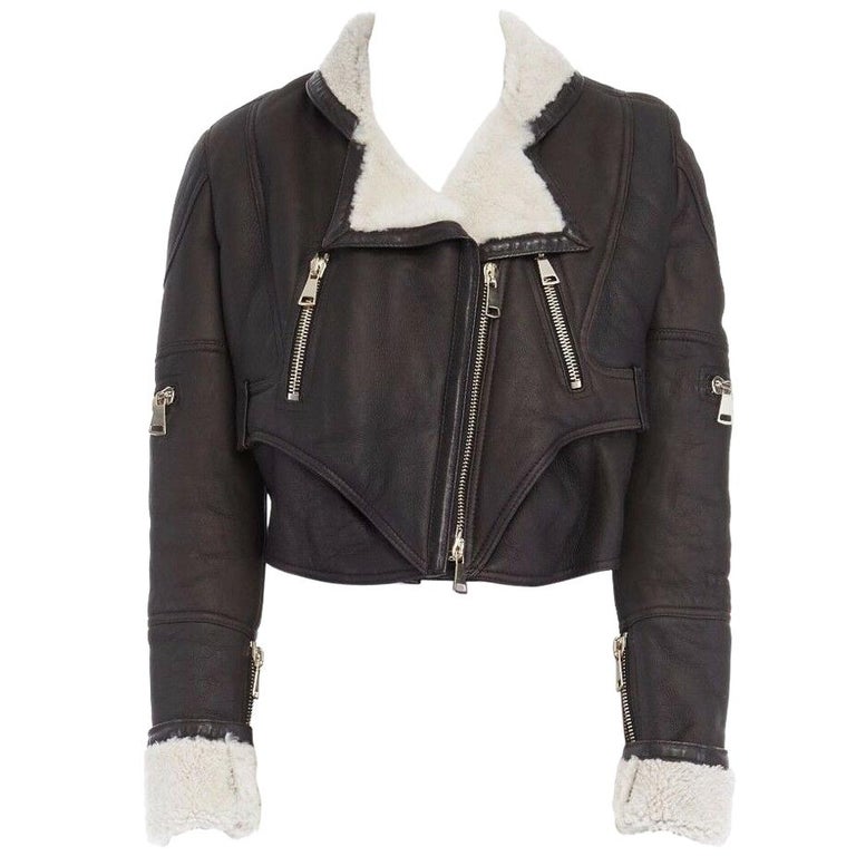 new GIVENCHY shearling lined brown leather cropped aviator biker jacket  FR38 S at 1stDibs | givenchy cropped shearling jacket, cropped aviator  jacket