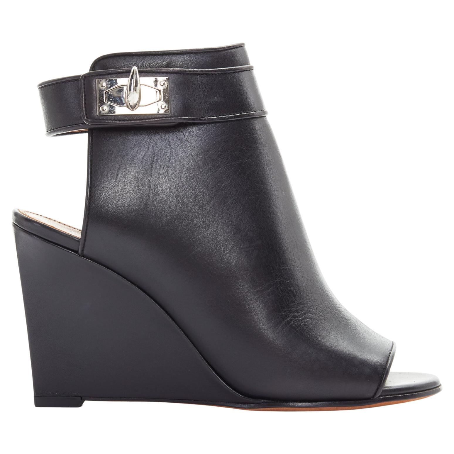new GIVENCHY TISCI black leather peep toe silver shark tooth lock wedge EU36 US6 For Sale