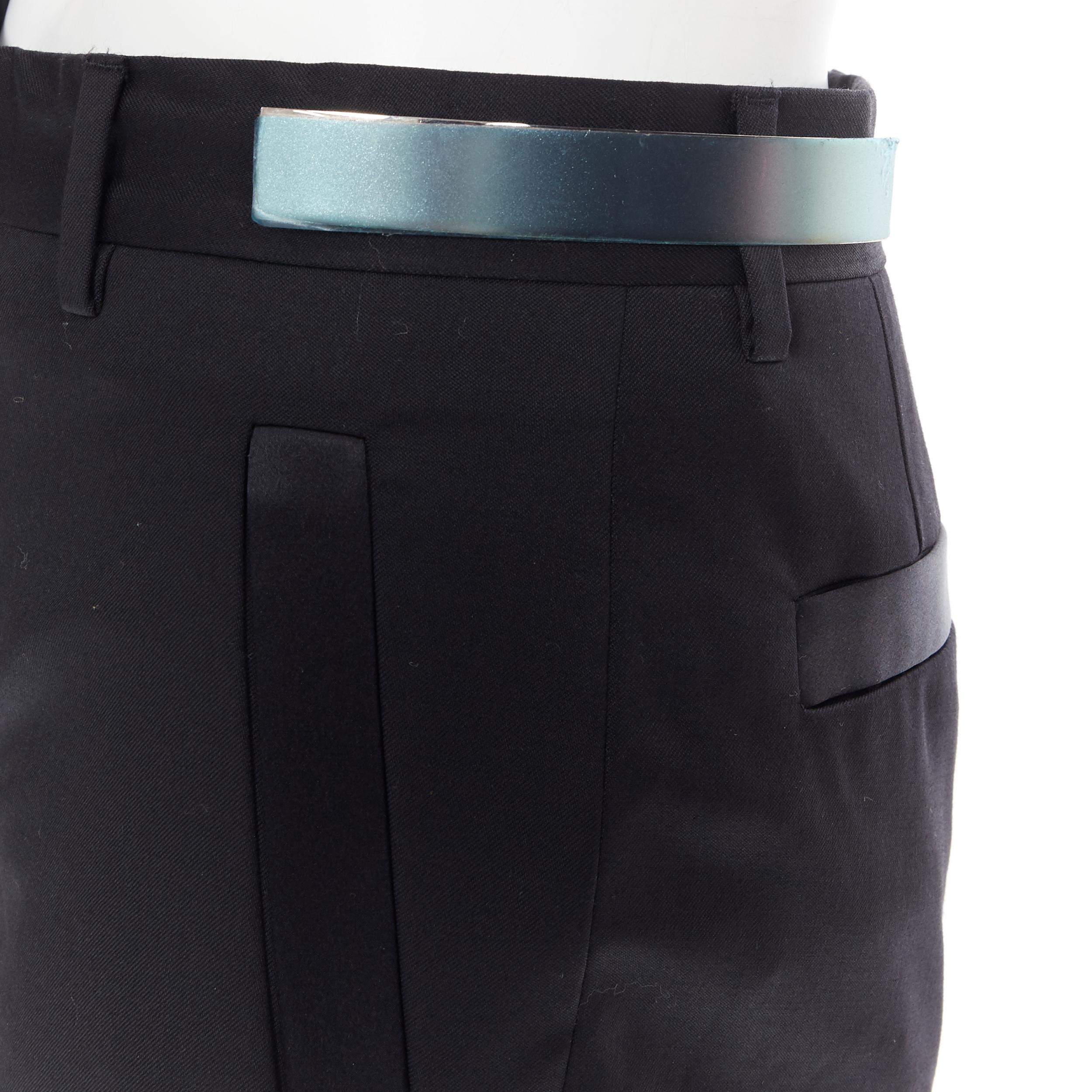 new GIVENCHY wool black silk trim metal cuffed waist tuxedo trousers FR36 28