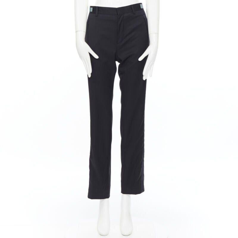 Black new  GIVENCHY wool black silk trim  metal cuffed waist tuxedo trousers FR36 28