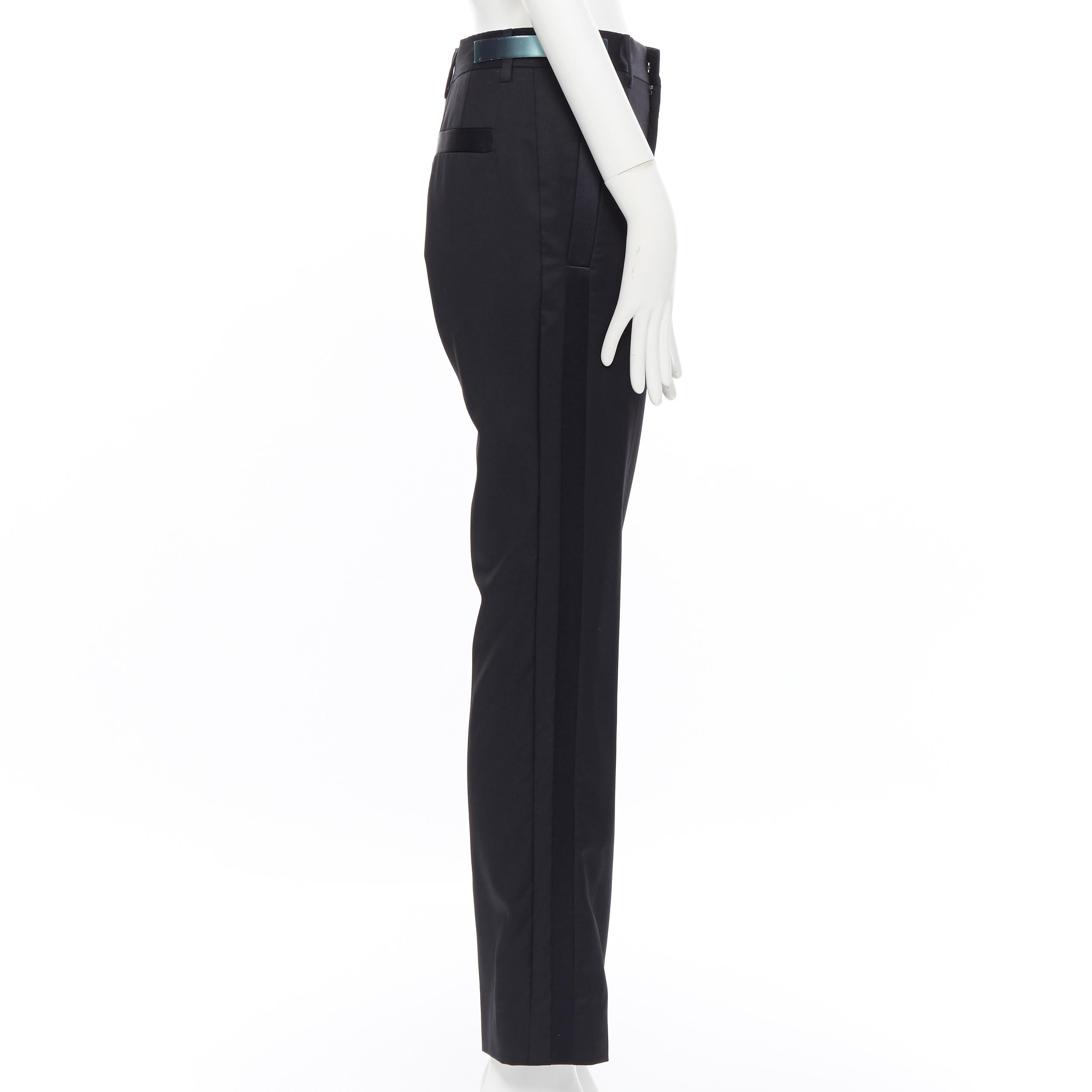 Women's new  GIVENCHY wool black silk trim  metal cuffed waist tuxedo trousers FR36 28