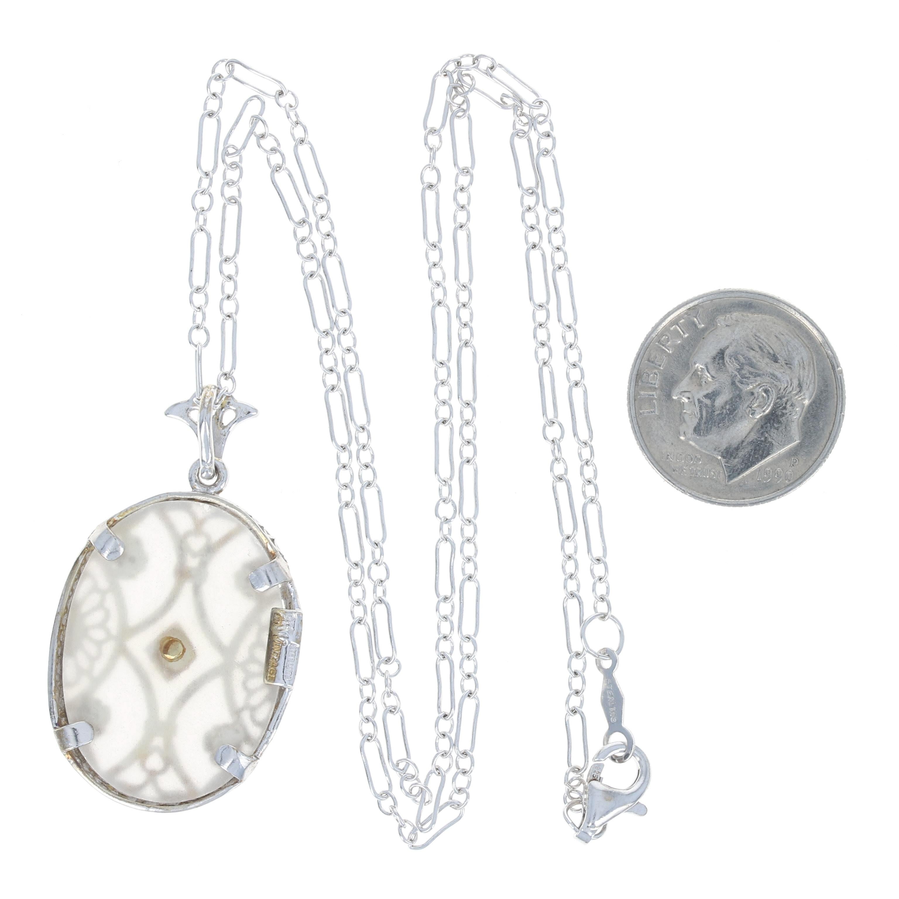 Collier pendentif en verre filigrane de style Art déco en argent sterling avec diamants, Neuf Neuf - En vente à Greensboro, NC