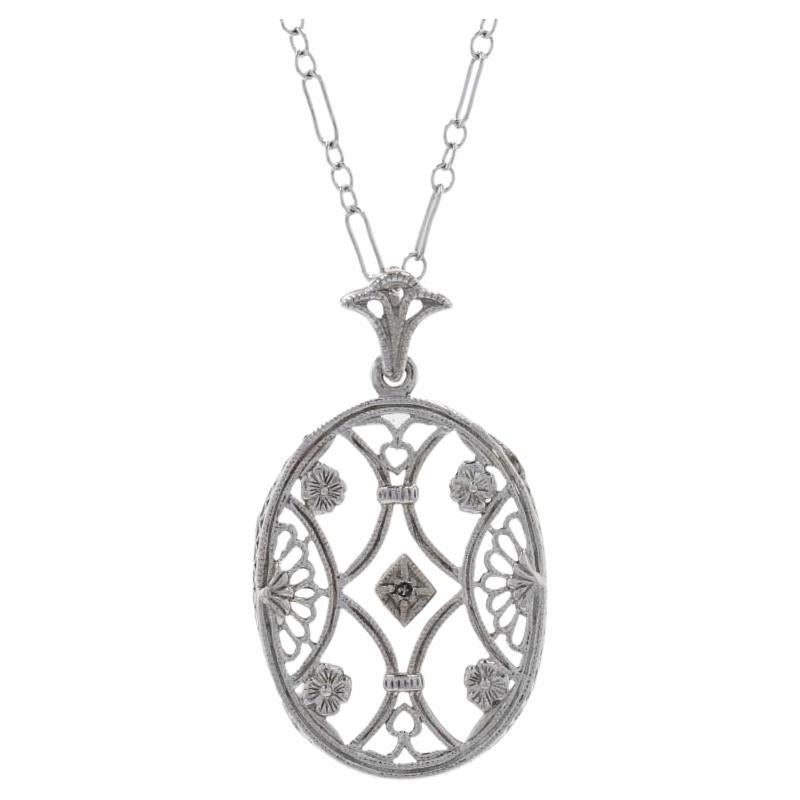 New Glass Pendant Necklace Sterling Silver Diamond Filigree Deco Style For Sale