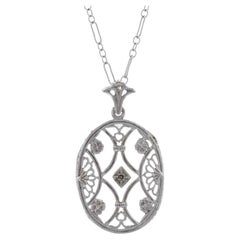 Retro New Glass Pendant Necklace Sterling Silver Diamond Filigree Deco Style