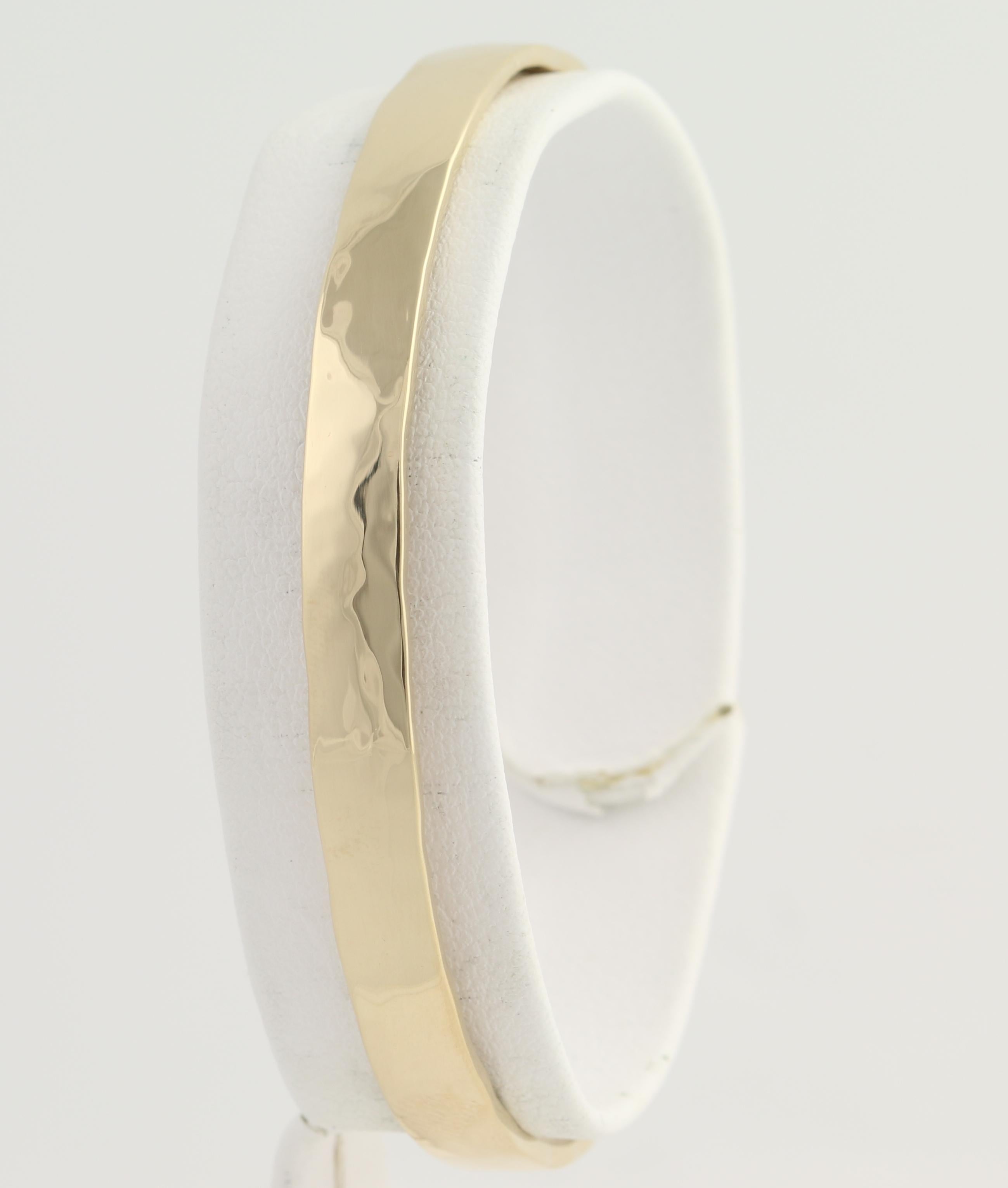 Gold Cuff Bracelet Handmade Custom, 14 Karat Yellow Gold Hammered In New Condition In Greensboro, NC