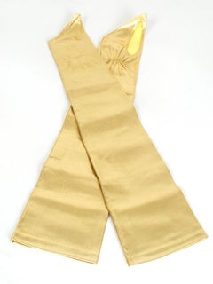 New Gold Lamé Opera-Length Arm Warmer Fingerless Gloves, Orig Pkg – S, 1950s