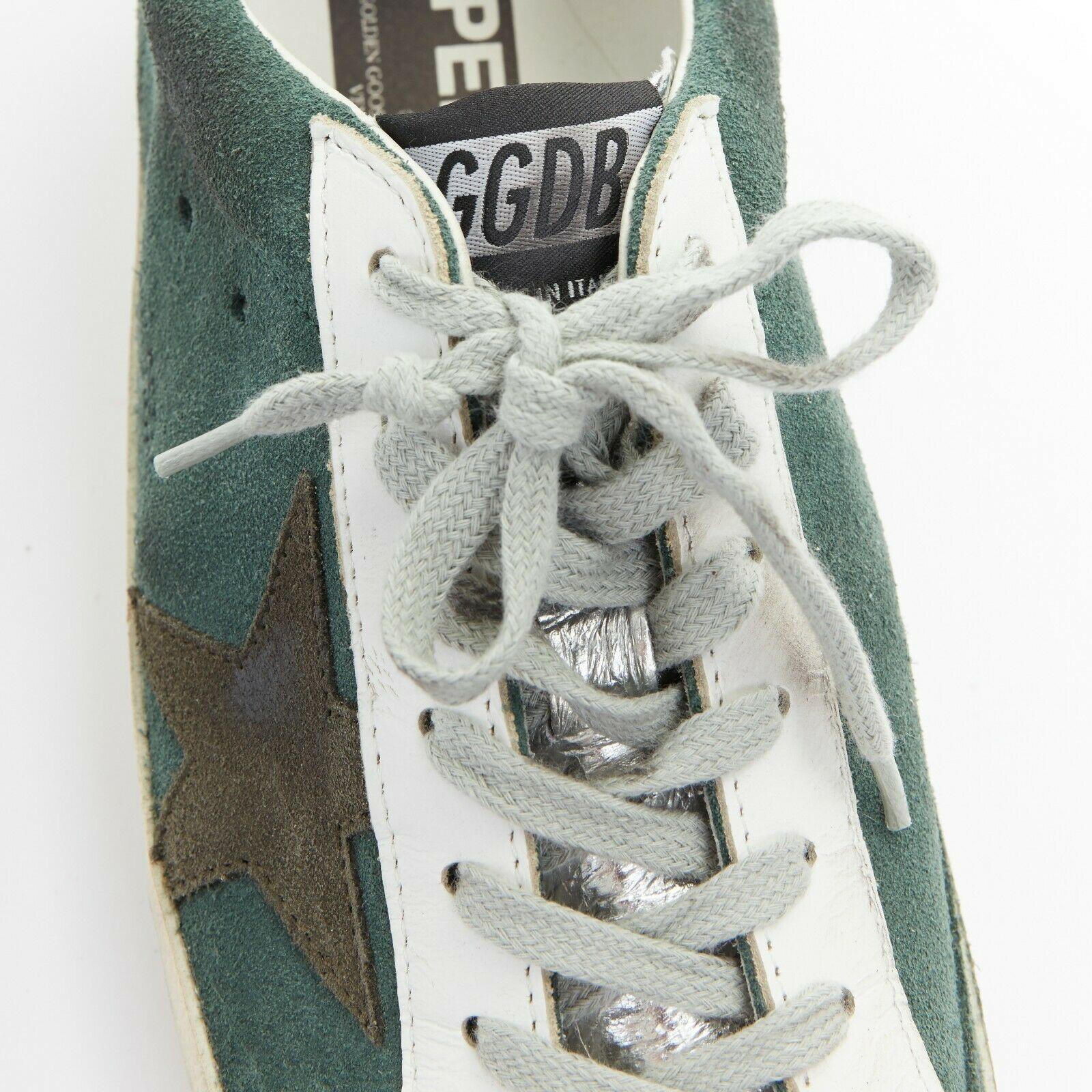 new GOLDEN GOOSE green suede silver toe distressed dirty lace up sneaker EU41 2