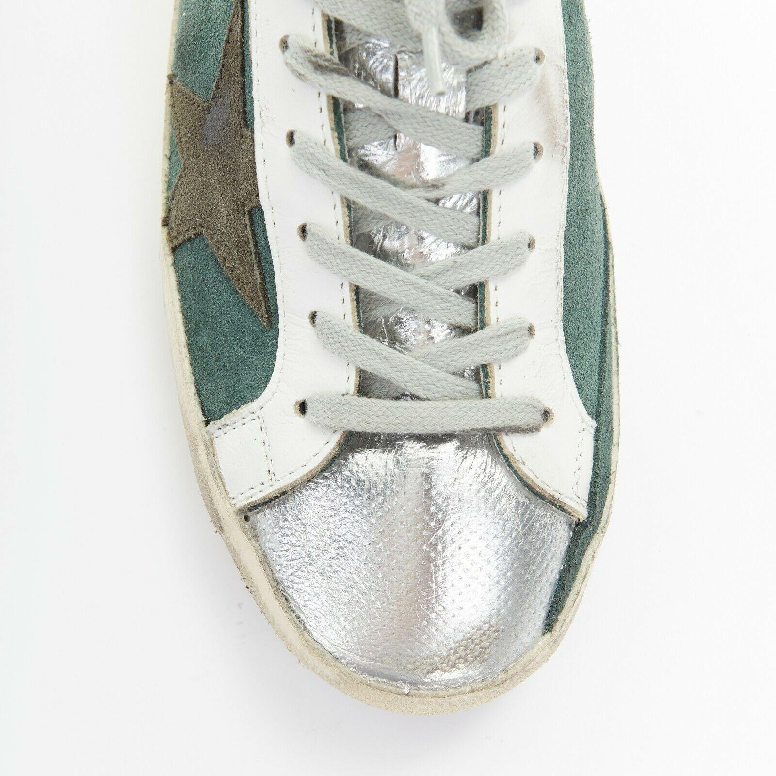 new GOLDEN GOOSE green suede silver toe distressed dirty lace up sneaker EU41 In Good Condition In Hong Kong, NT