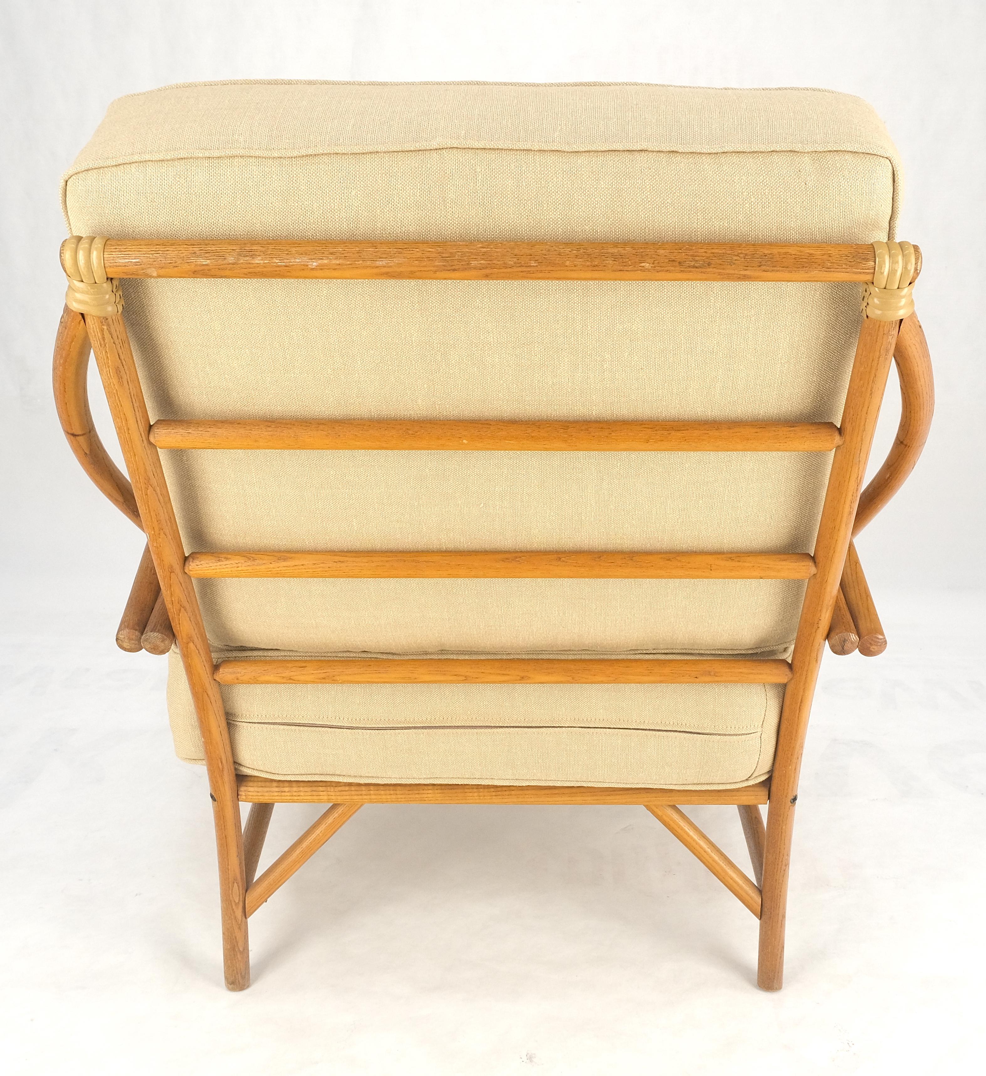 New Golden Linen Upholstery Bamboo Rattan Lounge Chair c1970s For Sale 3