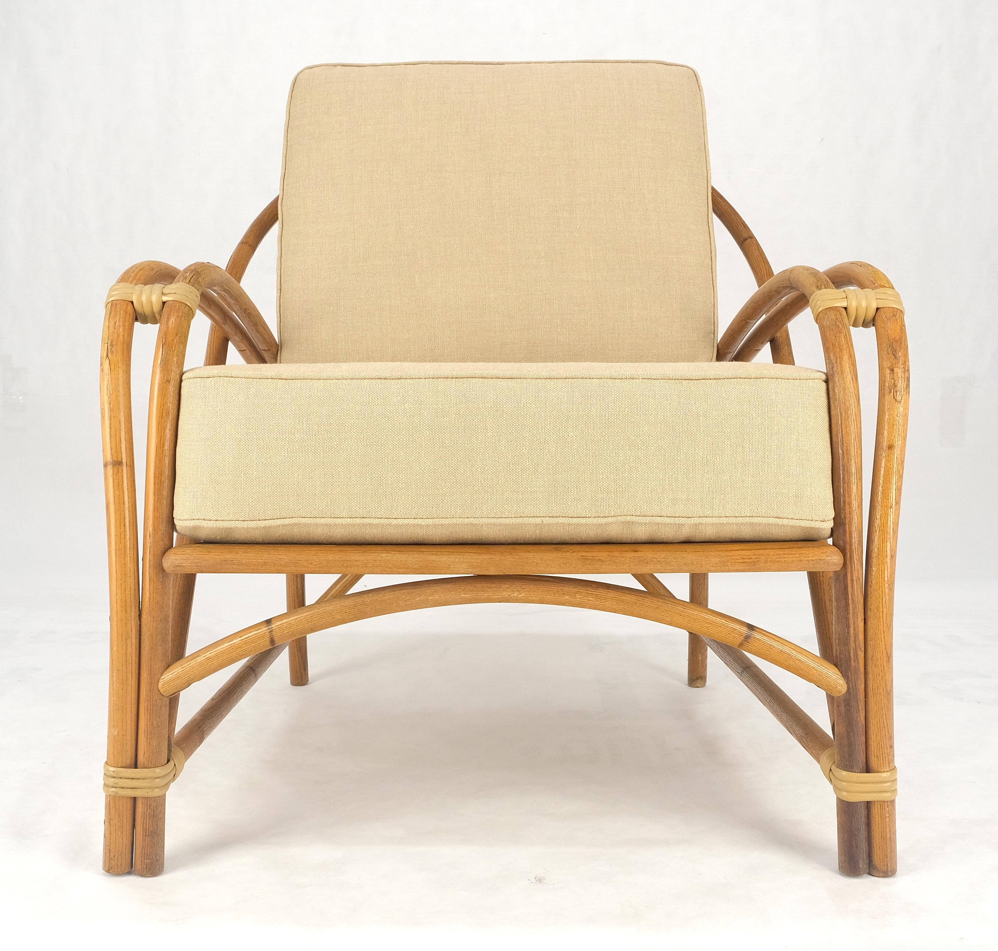 Mid-Century Modern New Golden Linen Upholstery Bamboo Rattan Lounge Chair c1970s For Sale