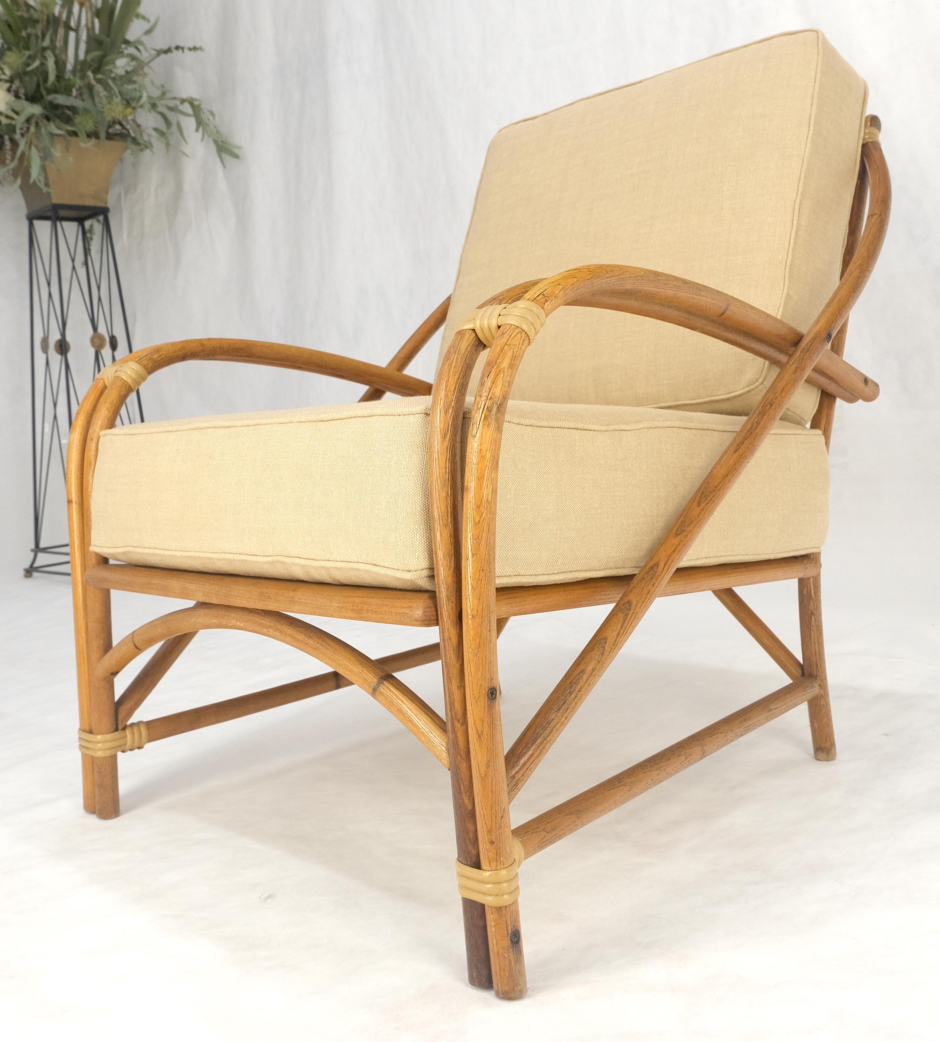 20th Century New Golden Linen Upholstery Bamboo Rattan Lounge Chair c1970s For Sale
