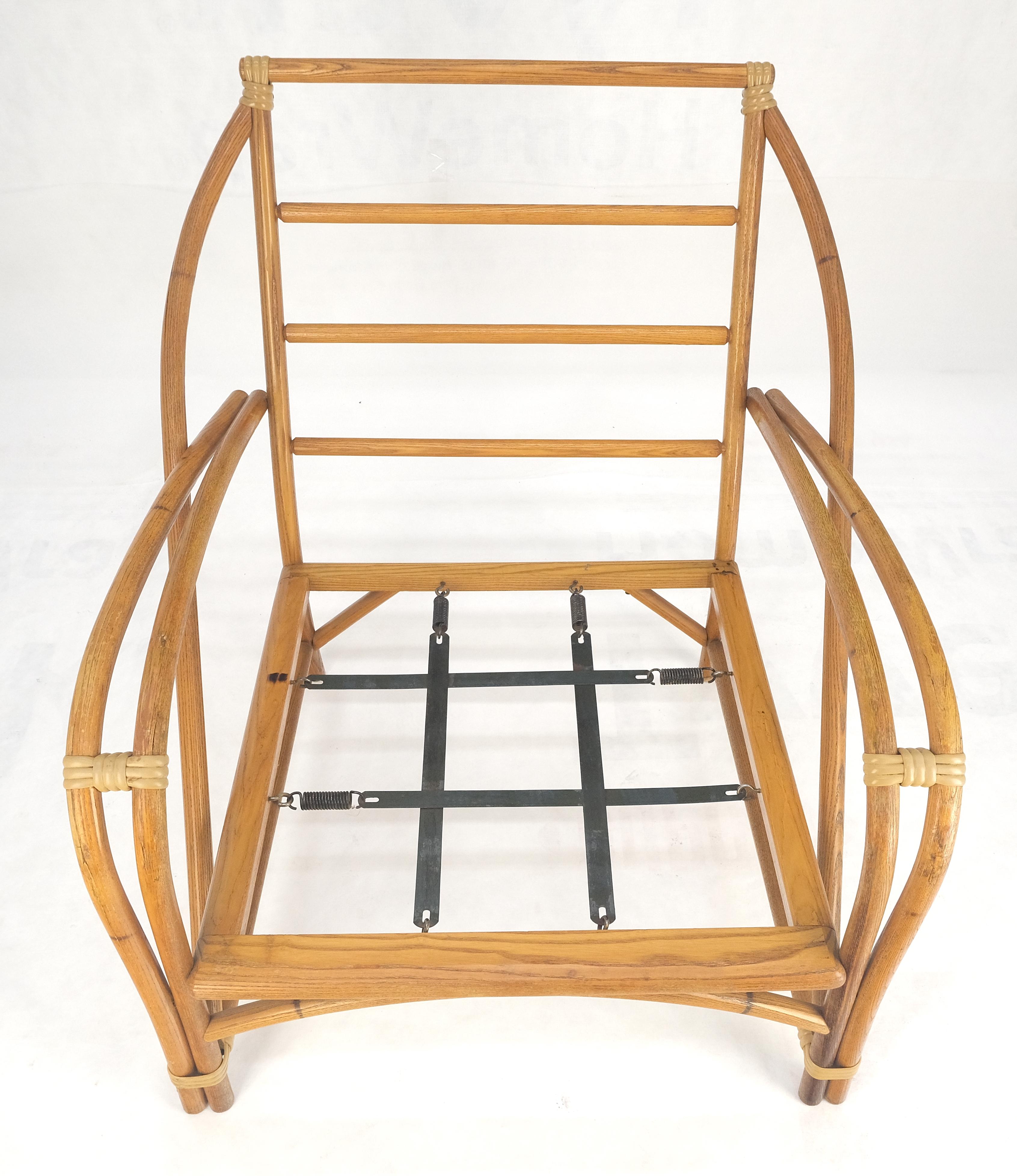 New Golden Linen Upholstery Bamboo Rattan Lounge Chair c1970s For Sale 2